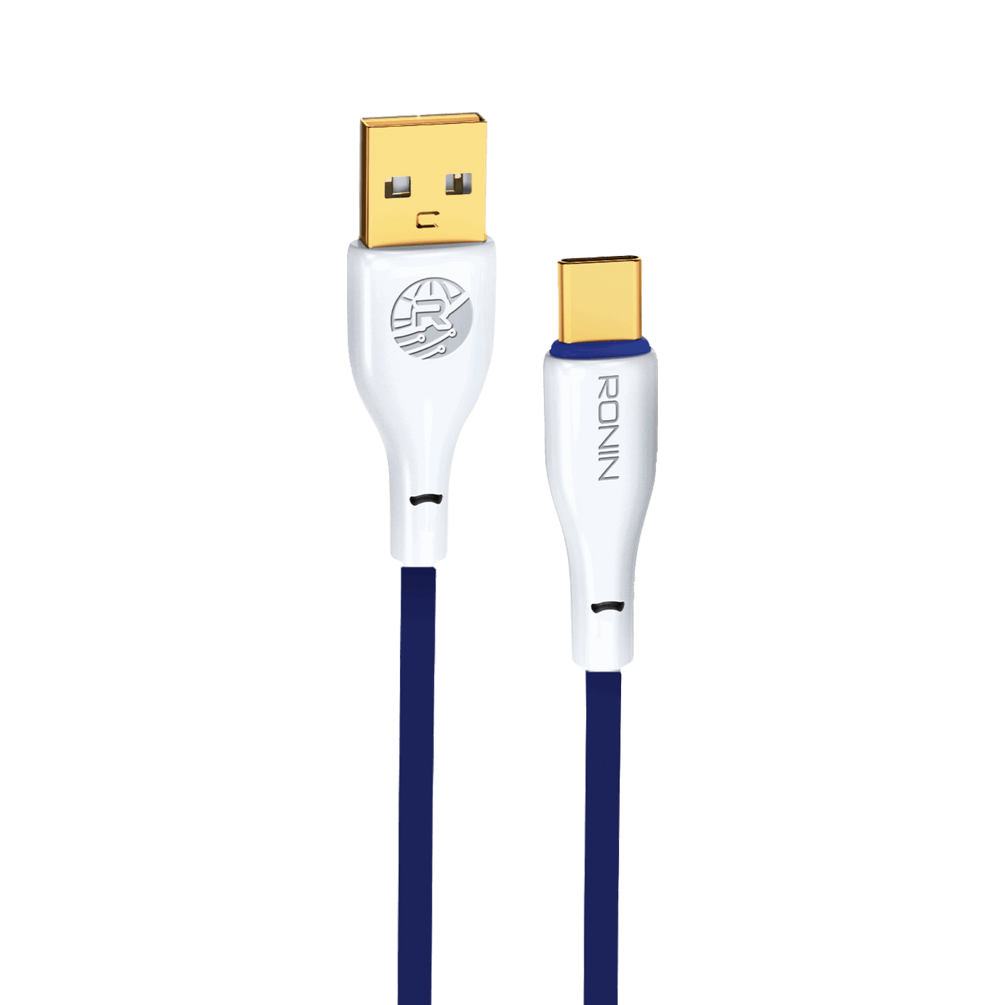 RONiN R-340 USB to Type-C cable in blue, designed for USB-C devices with fast-charging and data transfer capabilities.