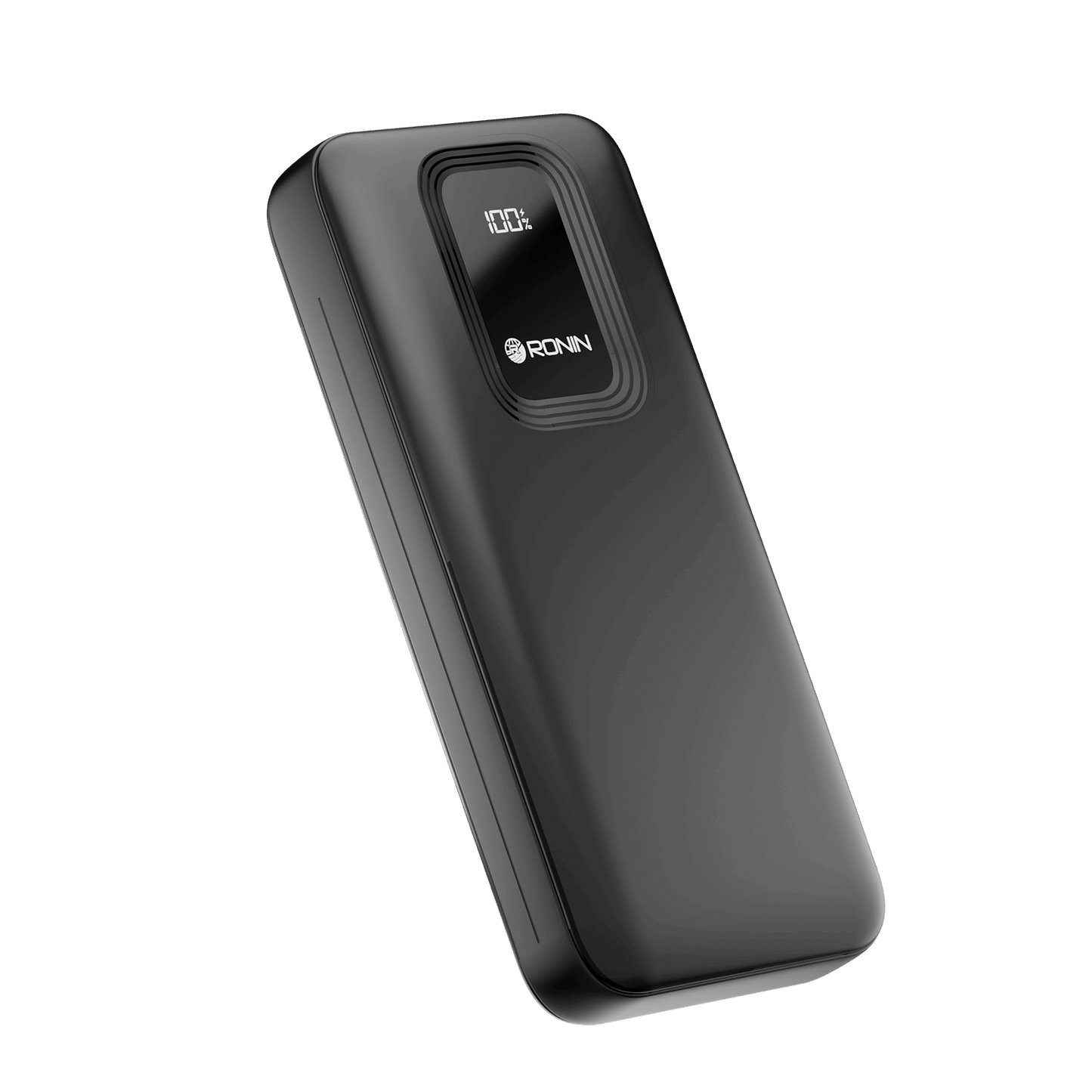 RONiN R-4020 Power Bank, black model with digital display and dual USB output for multiple device charging.