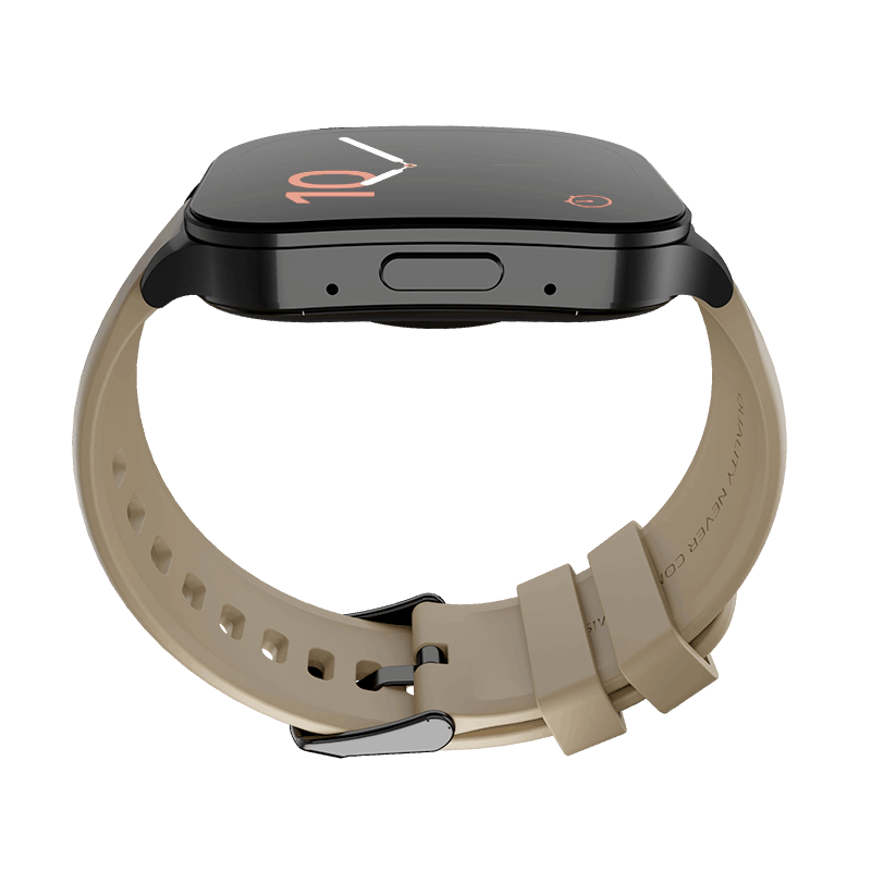RONiN R-07 Smart Watch featuring a black dial with pale brown strap, perfect for style and smart features.