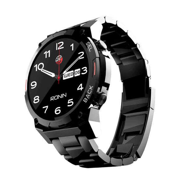 Black RONiN R-011 Luxe Smart Watch with chain strap, designed for a modern look and packed with health tracking features.