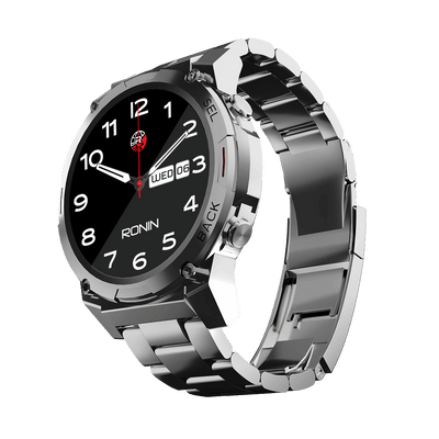 RONiN R-011 Luxe Smart Watch in sleek silver, featuring a metallic finish and premium design with AMOLED display.