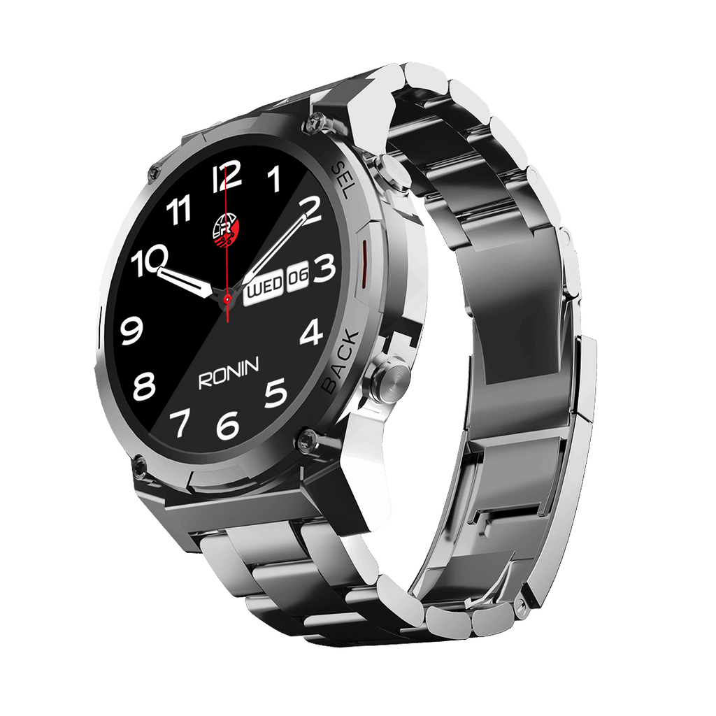 RONiN R-011 Luxe Smart Watch in sleek silver, featuring a metallic finish and premium design with AMOLED display.