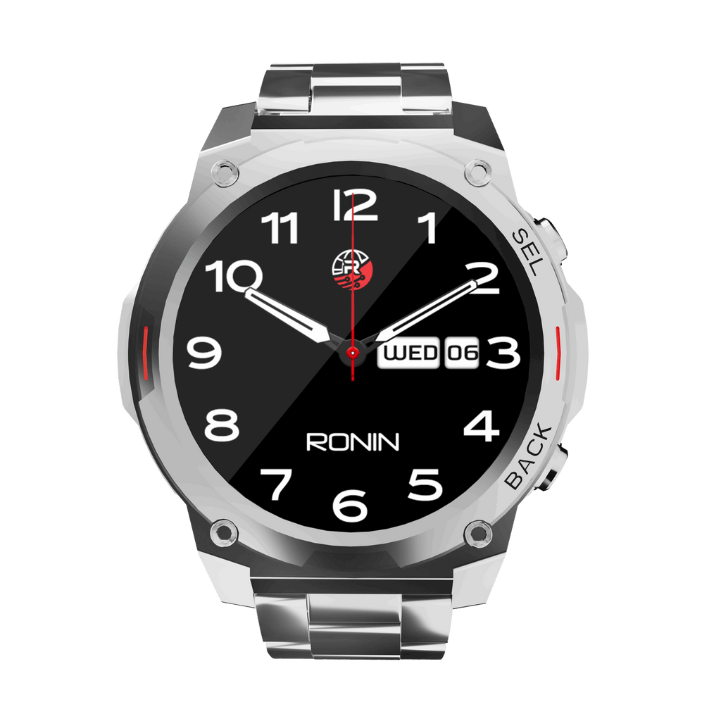 RONiN R-011 Luxe Smart Watch in sleek silver, featuring a metallic finish and premium design with AMOLED display.
