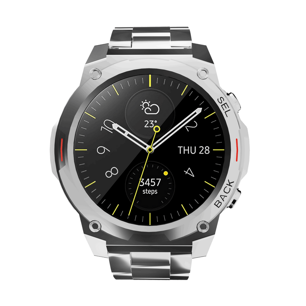RONiN R-011 Luxe Smart Watch in silver with heart rate and step tracking, ideal for fitness enthusiasts.