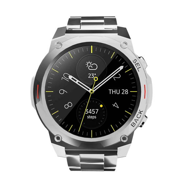 RONiN R-011 Luxe Smart Watch in silver with heart rate and step tracking, ideal for fitness enthusiasts.