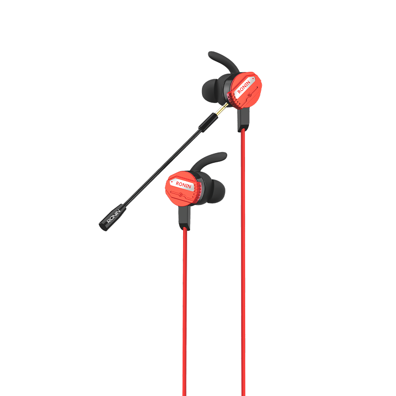 RONiN R-007 Gamerz Handsfree in red, designed for intense gaming sessions with high-definition sound and in-line microphone.