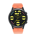RONiN R-010 Smart Watch with a nickel black dial and orange silicone strap, featuring a 1.43-inch AMOLED display.