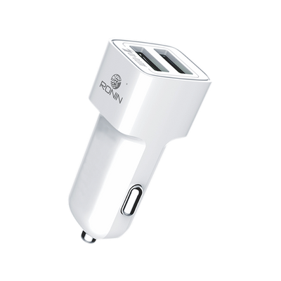 RONiN R-411 Auto-ID Car Charger with dual USB ports, 2.4A output for fast charging in vehicles.