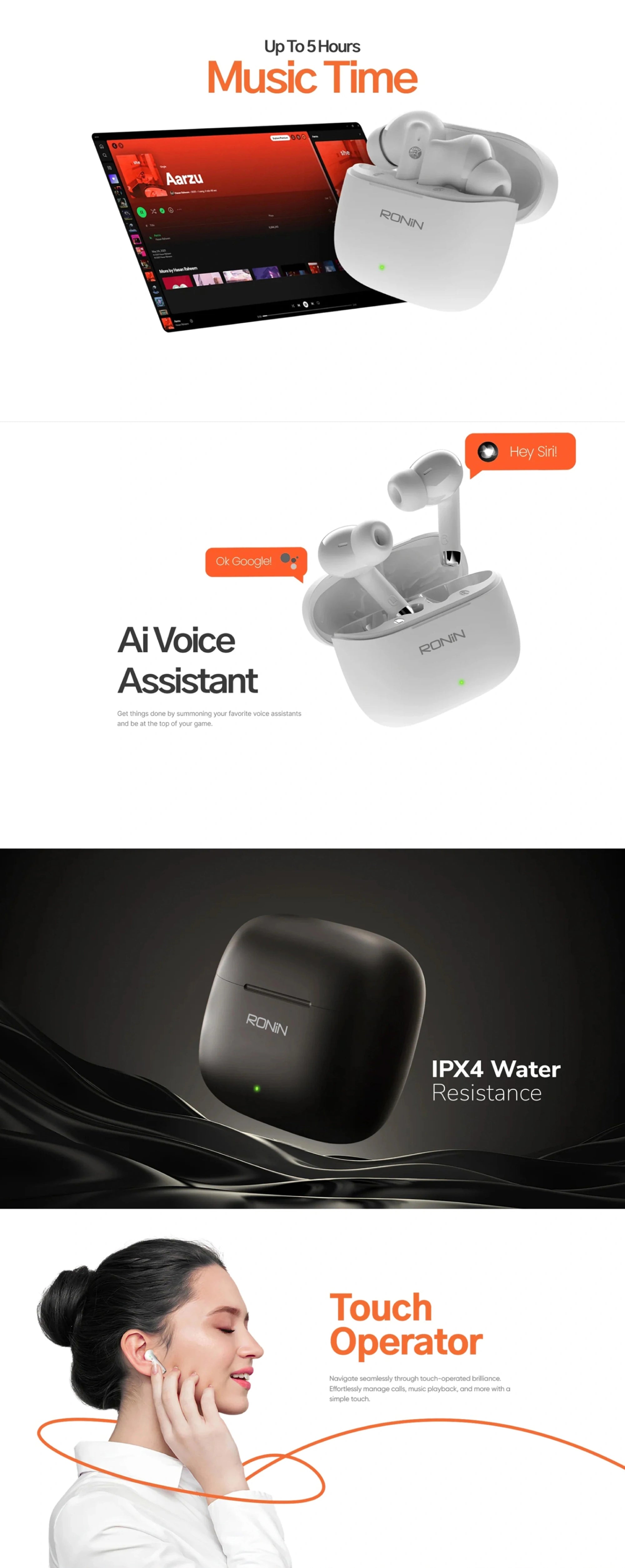 Ronin R740 Vivid Earbuds – Wireless Earbuds with Deep Bass & Comfort Fit