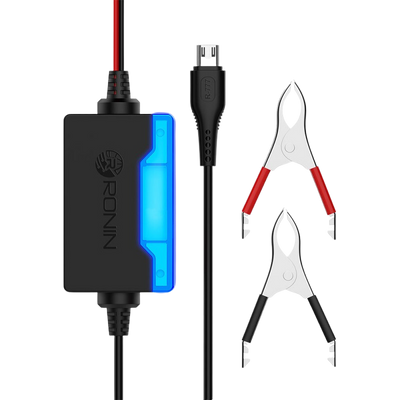 RONiN R-777 DC Clip Charger with micro-USB, Type-C and iOS connector options, providing quick and secure charging