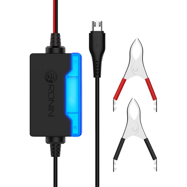 RONiN R-777 DC Clip Charger with micro-USB, Type-C and iOS connector options, providing quick and secure charging