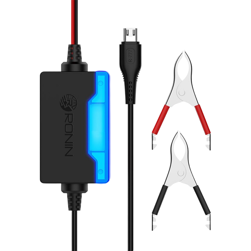 RONiN R-777 DC Clip Charger with micro-USB, Type-C and iOS connector options, providing quick and secure charging