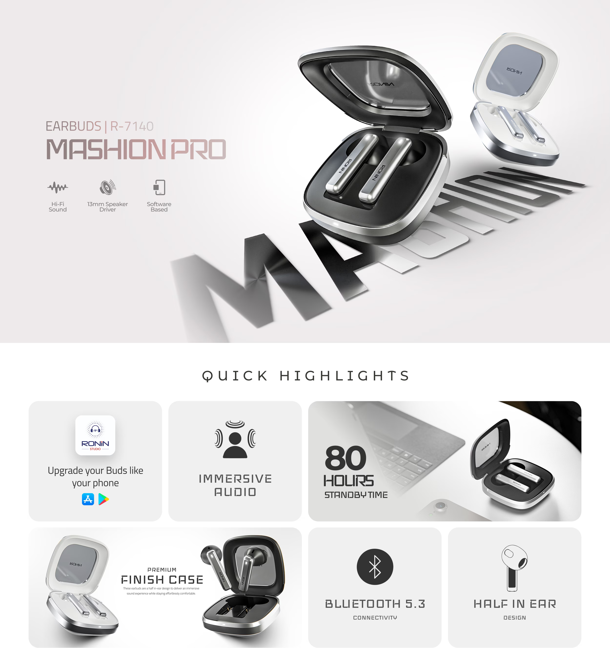 Ronin-R-7140-Mashion-Pro-wireless-earbuds-black-charging-case