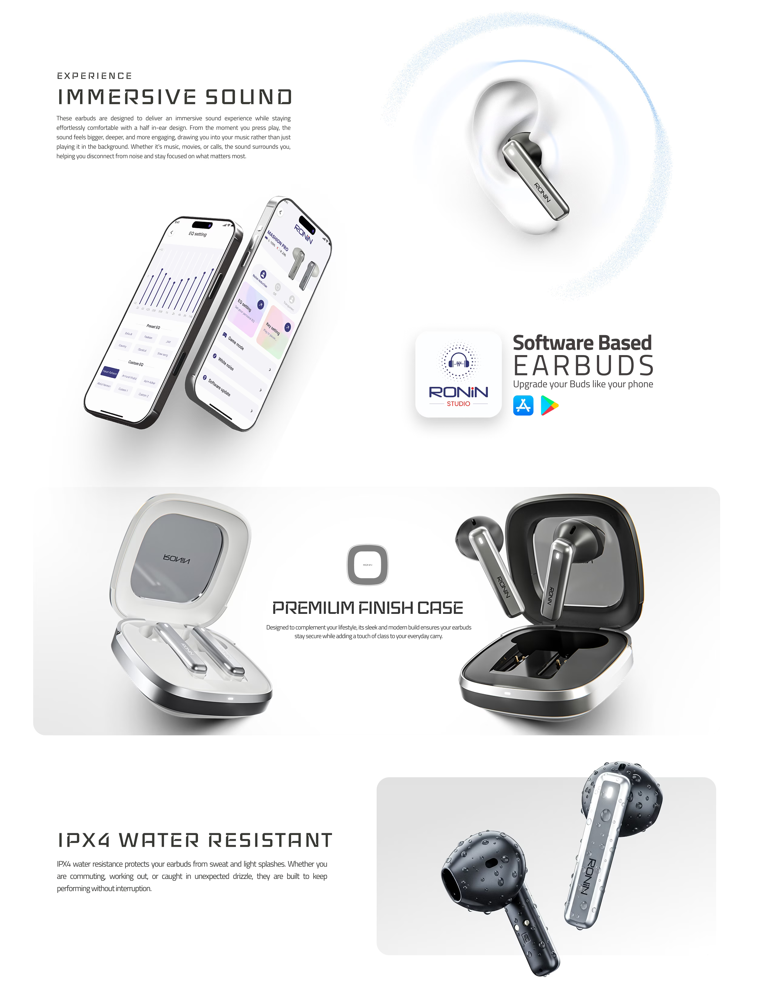 Ronin-R-7140-Mashion-Pro-wireless-earbuds-black-charging-case