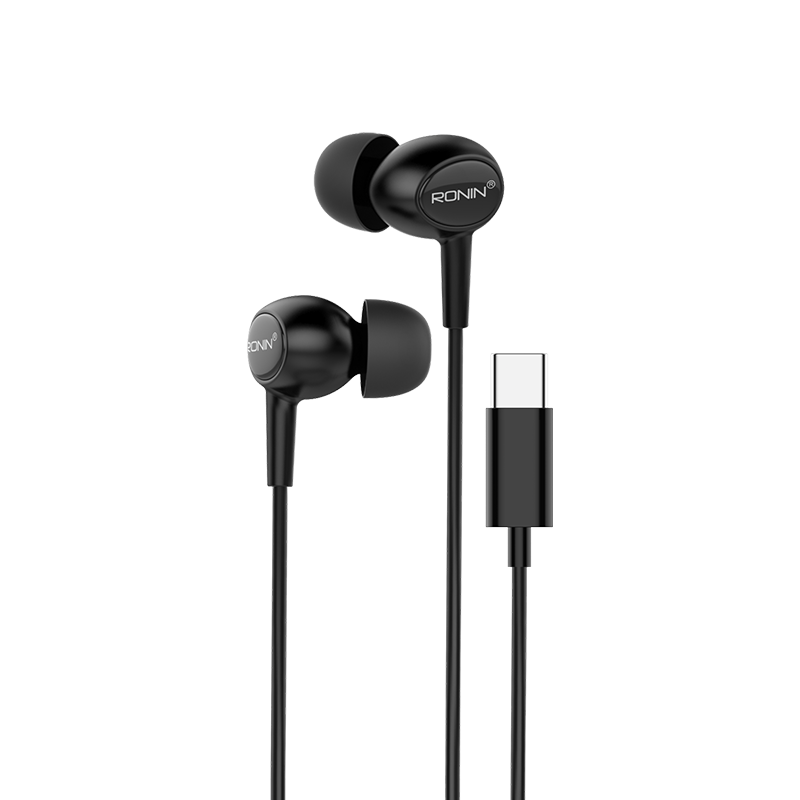 RONiN R-9 Handsfree with sturdy 3.5 mm and Type-C connectors, offering reliable performance for various devices.