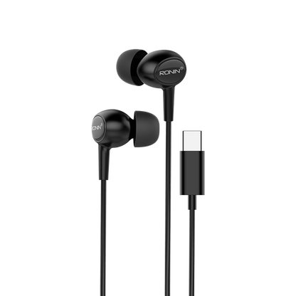 RONiN R-9 Handsfree with sturdy 3.5 mm and Type-C connectors, offering reliable performance for various devices.