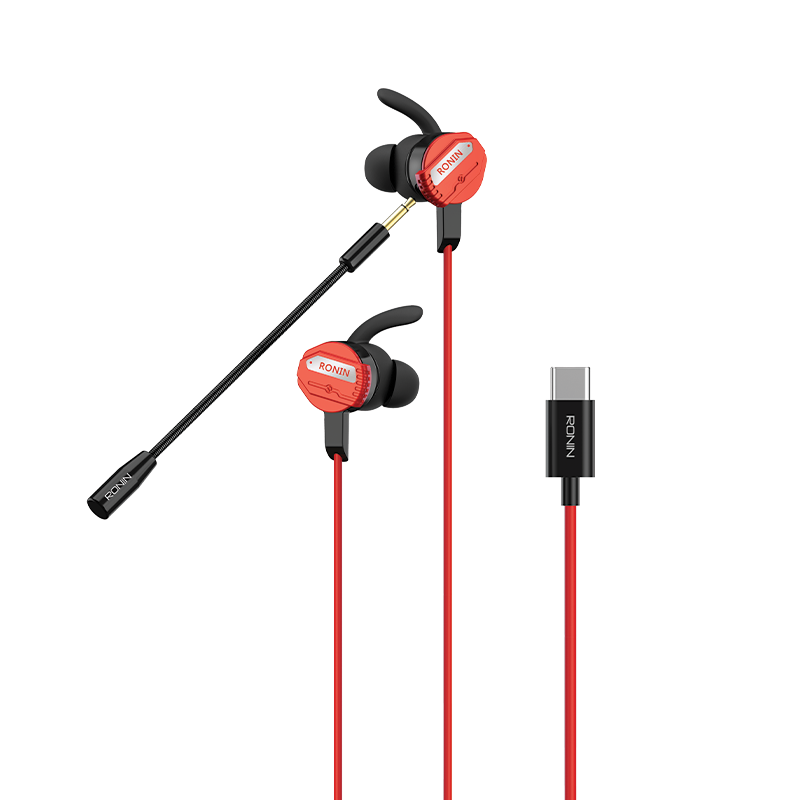 Red RONiN R-007 Gamerz Handsfree with in-line mic, optimized for clear communication during gameplay.