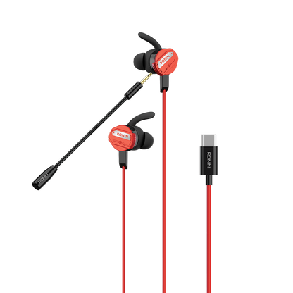 Red RONiN R-007 Gamerz Handsfree with in-line mic, optimized for clear communication during gameplay.