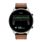 RONiN R-010 Ultra Smart Watch in silver paired with a brown leather strap, offering style and comprehensive fitness monitoring.