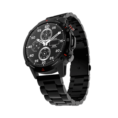 RONiN R-012 LUXE Smart Watch in black with a sleek chain strap, featuring a high-resolution AMOLED display for vibrant visuals.