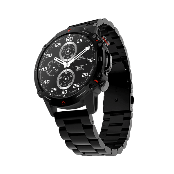 RONiN R-012 LUXE Smart Watch in black with a sleek chain strap, featuring a high-resolution AMOLED display for vibrant visuals.