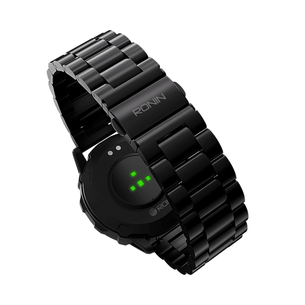 RONiN R-012 LUXE Smart Watch in black with a chain strap, offering features like heart rate monitoring and step tracking.