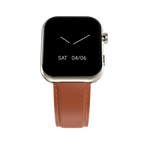 RONiN R-09 Ultra Smart Watch in light brown leather strap, featuring a metallic nickel case with AMOLED display for vibrant visuals.