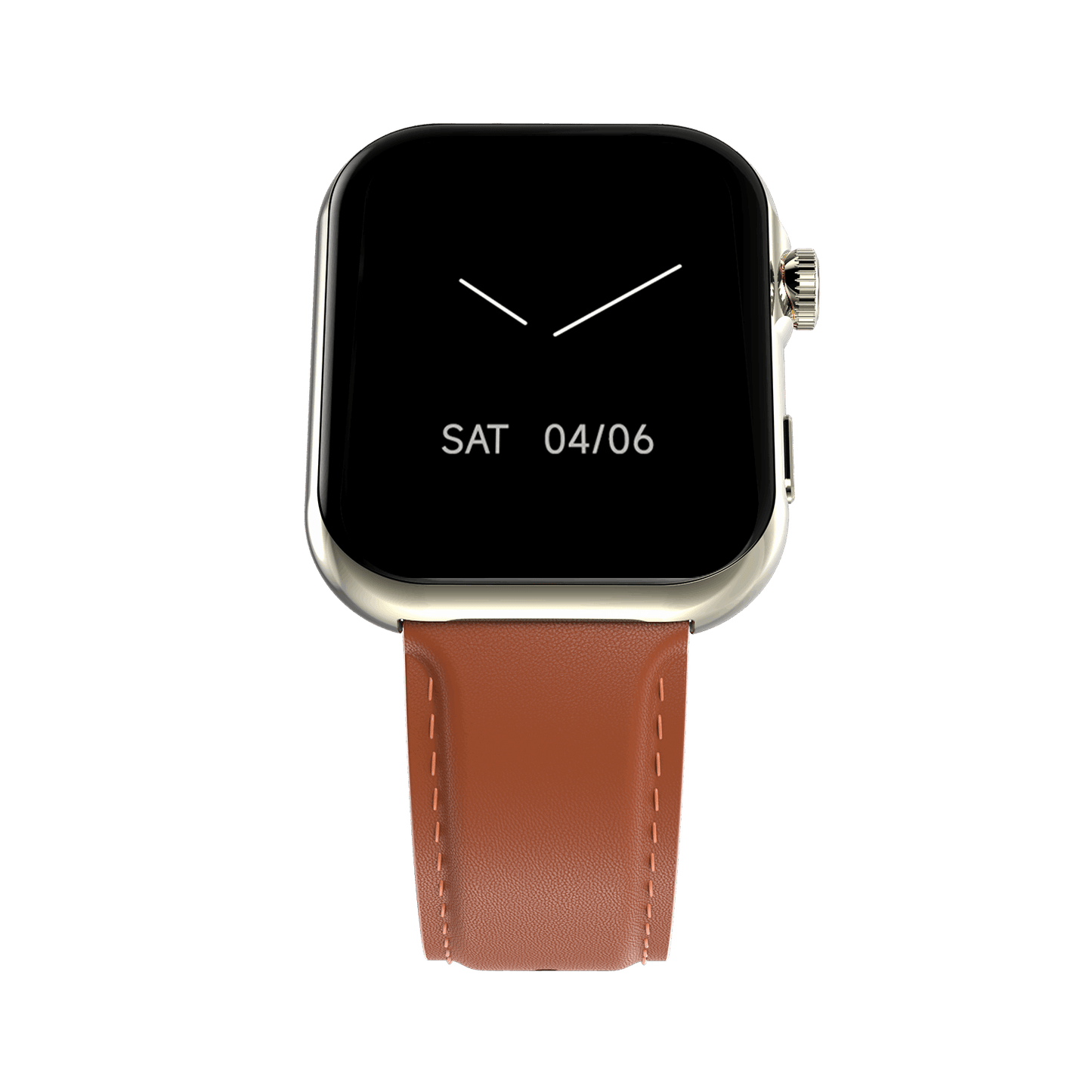 RONiN R-09 Ultra Smart Watch in light brown leather strap, featuring a metallic nickel case with AMOLED display for vibrant visuals.