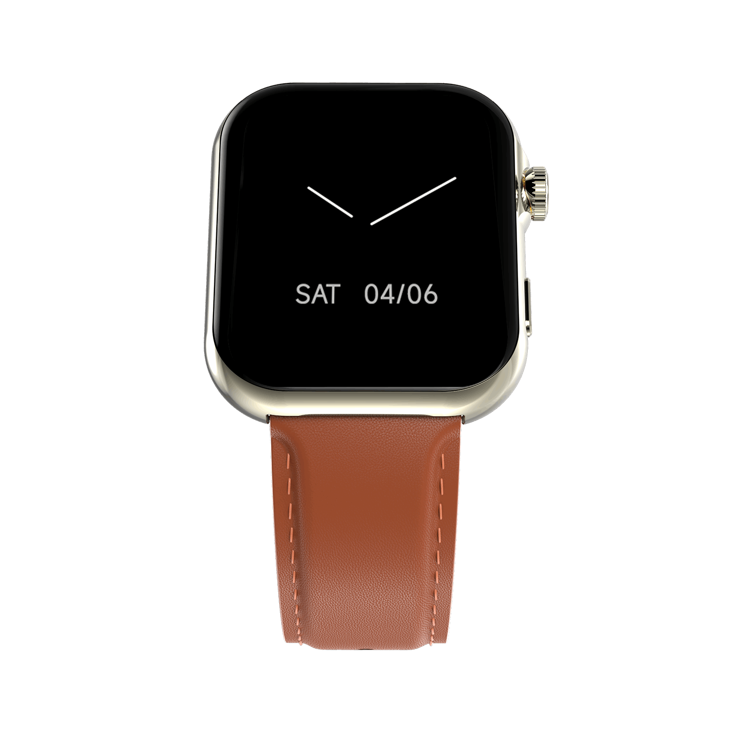 RONiN R-09 Ultra Smart Watch in light brown leather strap, featuring a metallic nickel case with AMOLED display for vibrant visuals.