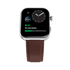 Silver RONiN R-09 Ultra Smart Watch with vintage brown leather strap, offering a blend of style and smart functionality. 