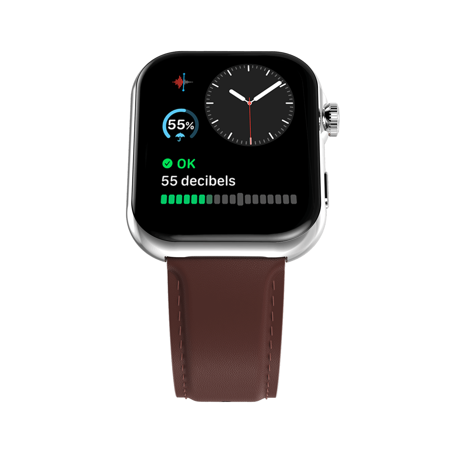 Silver RONiN R-09 Ultra Smart Watch with vintage brown leather strap, offering a blend of style and smart functionality. 