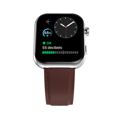 Silver RONiN R-09 Ultra Smart Watch with vintage brown leather strap, offering a blend of style and smart functionality. 