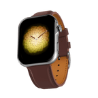 Silver RONiN R-09 Ultra Smart Watch with vintage brown leather strap, offering a blend of style and smart functionality. 
