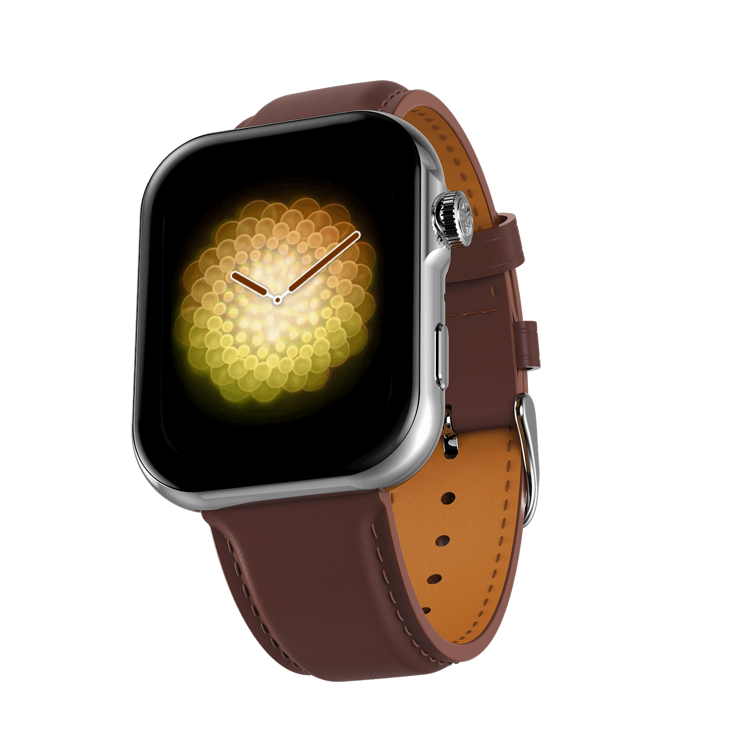 Silver RONiN R-09 Ultra Smart Watch with vintage brown leather strap, offering a blend of style and smart functionality. 