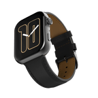Black RONiN R-09 Ultra Smart Watch with black leather strap, designed with IP68 water resistance and multiple health tracking features.