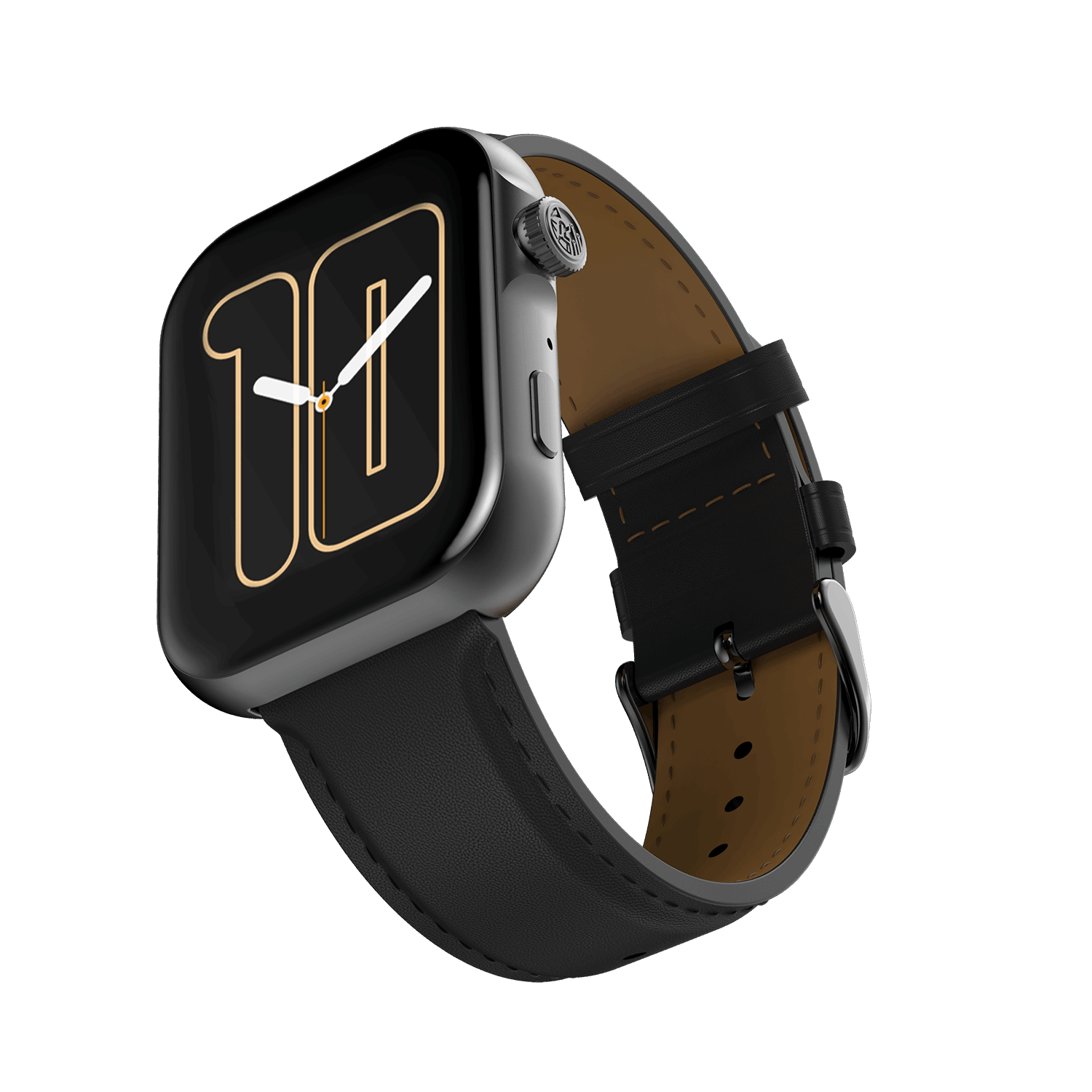 Black RONiN R-09 Ultra Smart Watch with black leather strap, designed with IP68 water resistance and multiple health tracking features.