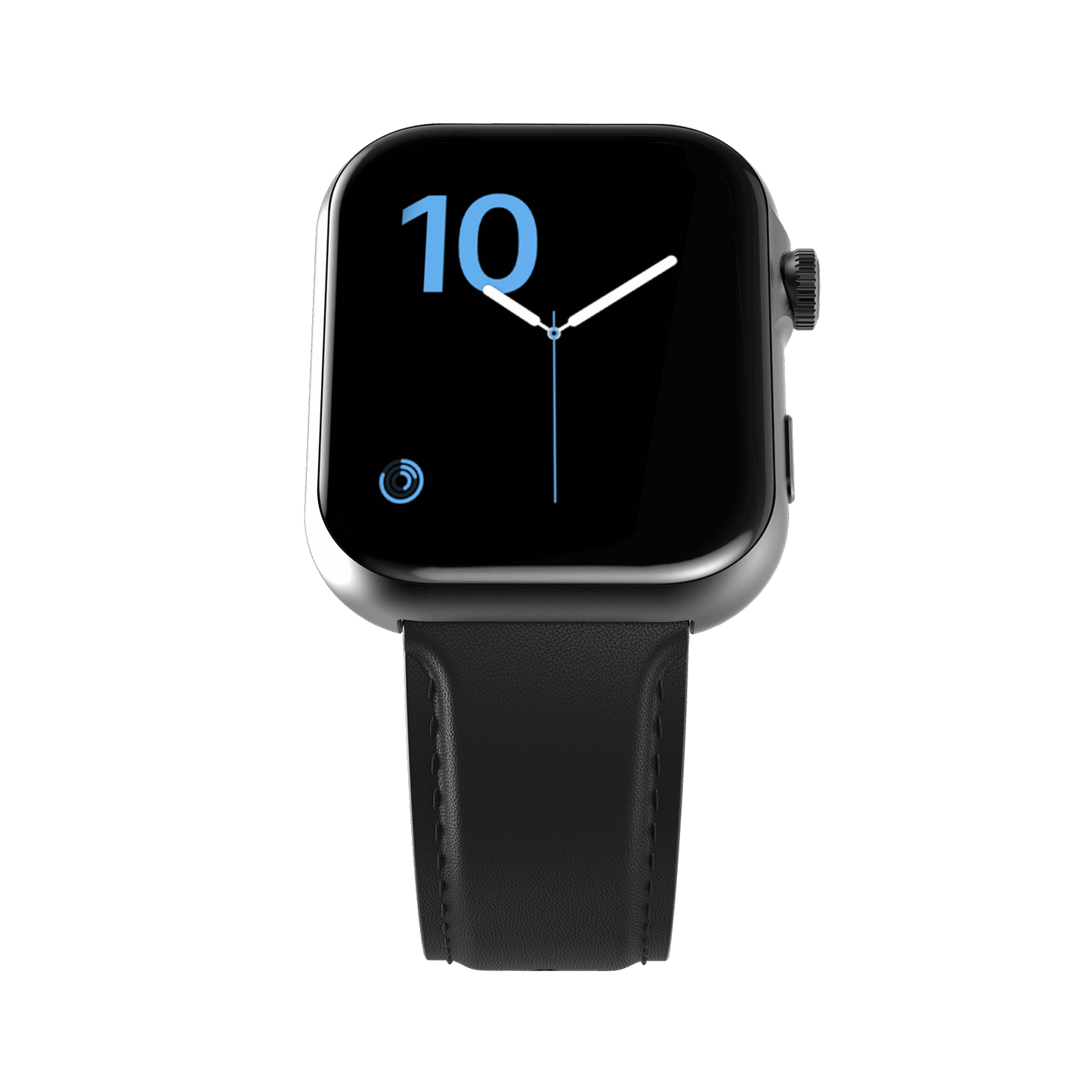 Black RONiN R-09 Ultra Smart Watch with black leather strap, designed with IP68 water resistance and multiple health tracking features.