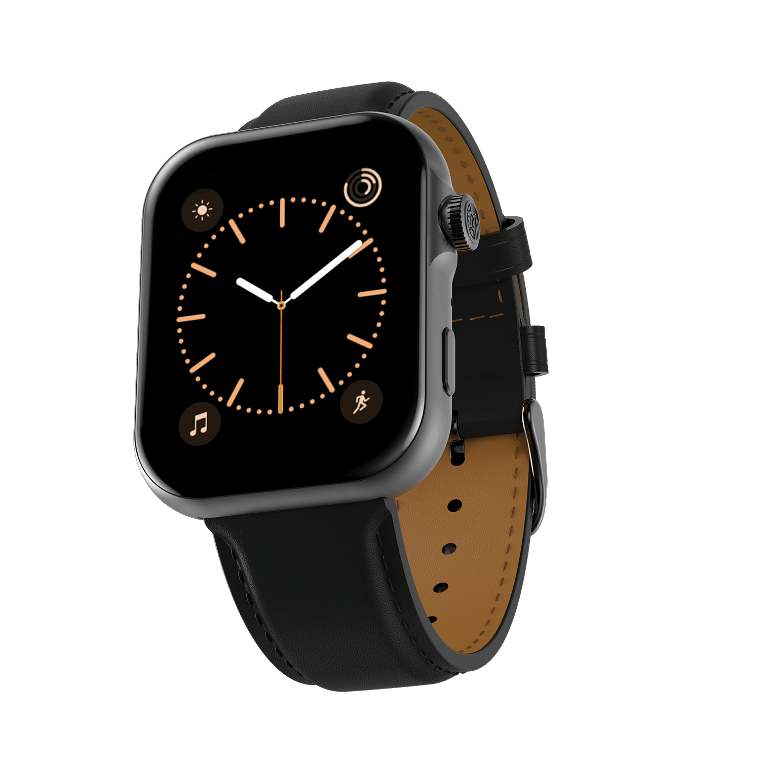 Black RONiN R-09 Ultra Smart Watch with black leather strap, designed with IP68 water resistance and multiple health tracking features.