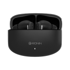Black RONiN R-140 Earbuds with active noise cancellation and touch controls for seamless listening.