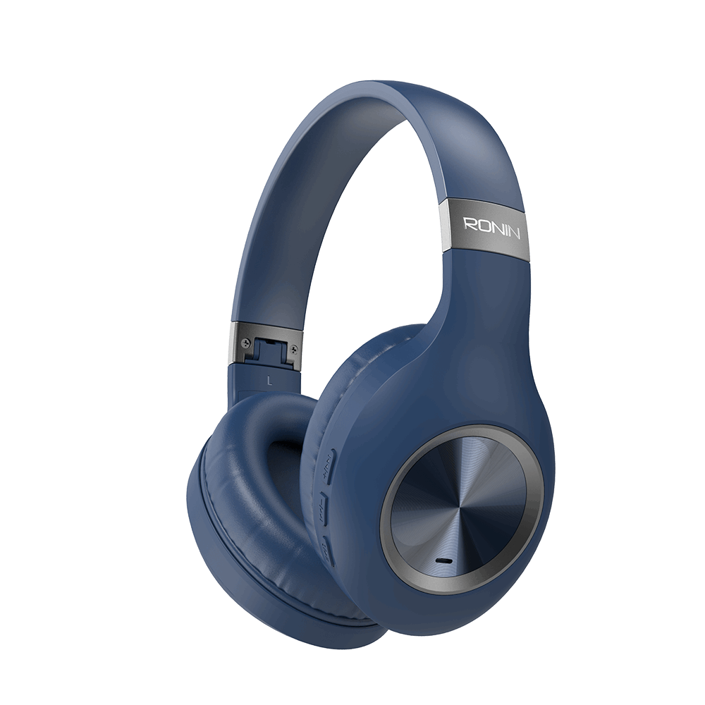 "RONiN R-1500 Bluetooth headphones in blue, designed for superior sound quality and up to 8 hours of playtime.