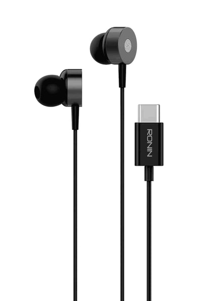 Black RONiN R-27 Handsfree with Type-C connectivity, designed for clear audio and daily use.