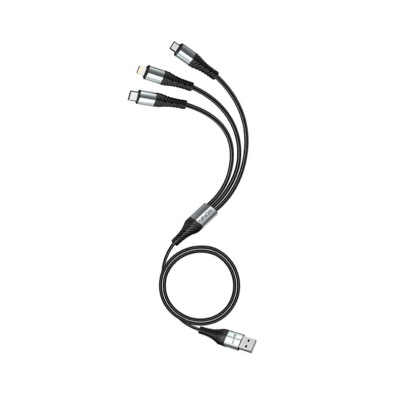 RONiN R-305 cable in braided finish, offering 1.2 meters length, ideal for simultaneous charging of multiple devices.