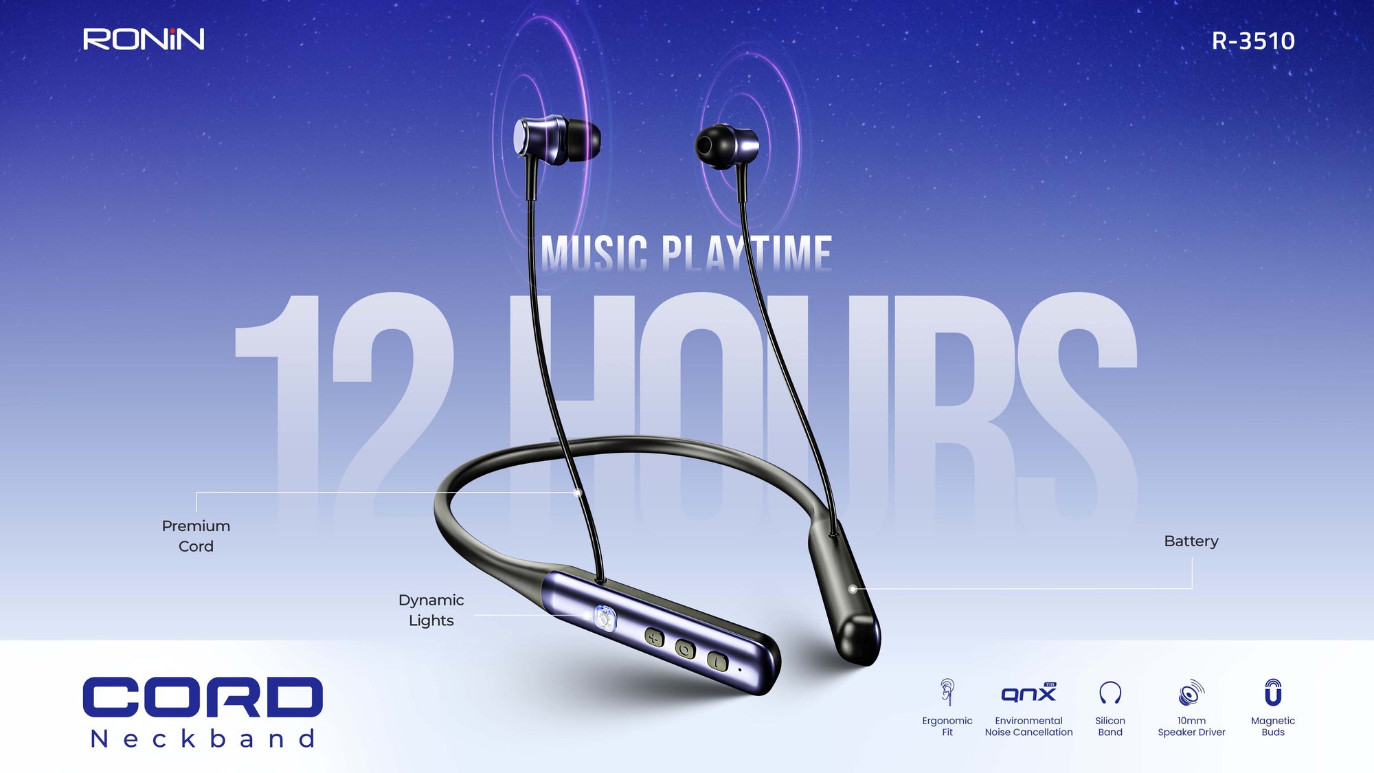 Ronin Cord R-3510 Bluetooth Neckband 1 R 3510