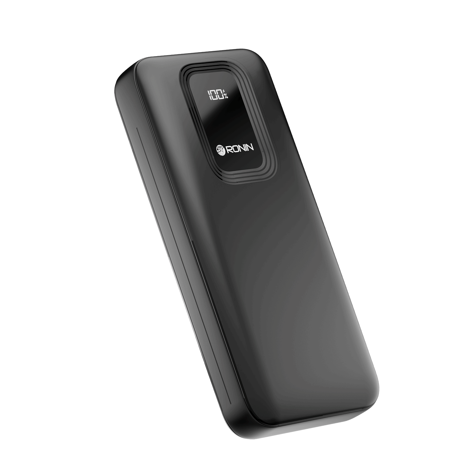 RONiN R-4020 Power Bank, black model with digital display and dual USB output for multiple device charging.