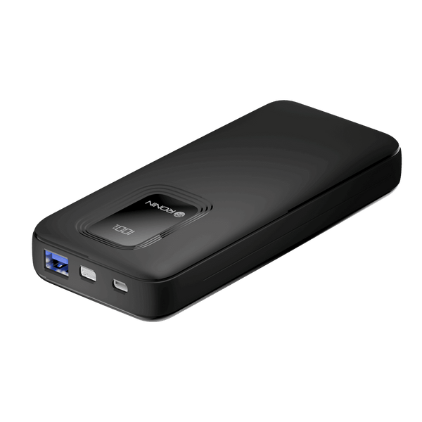 RONiN R-4020 black power bank with 22.5W fast-charging capability, designed for quick energy refills
