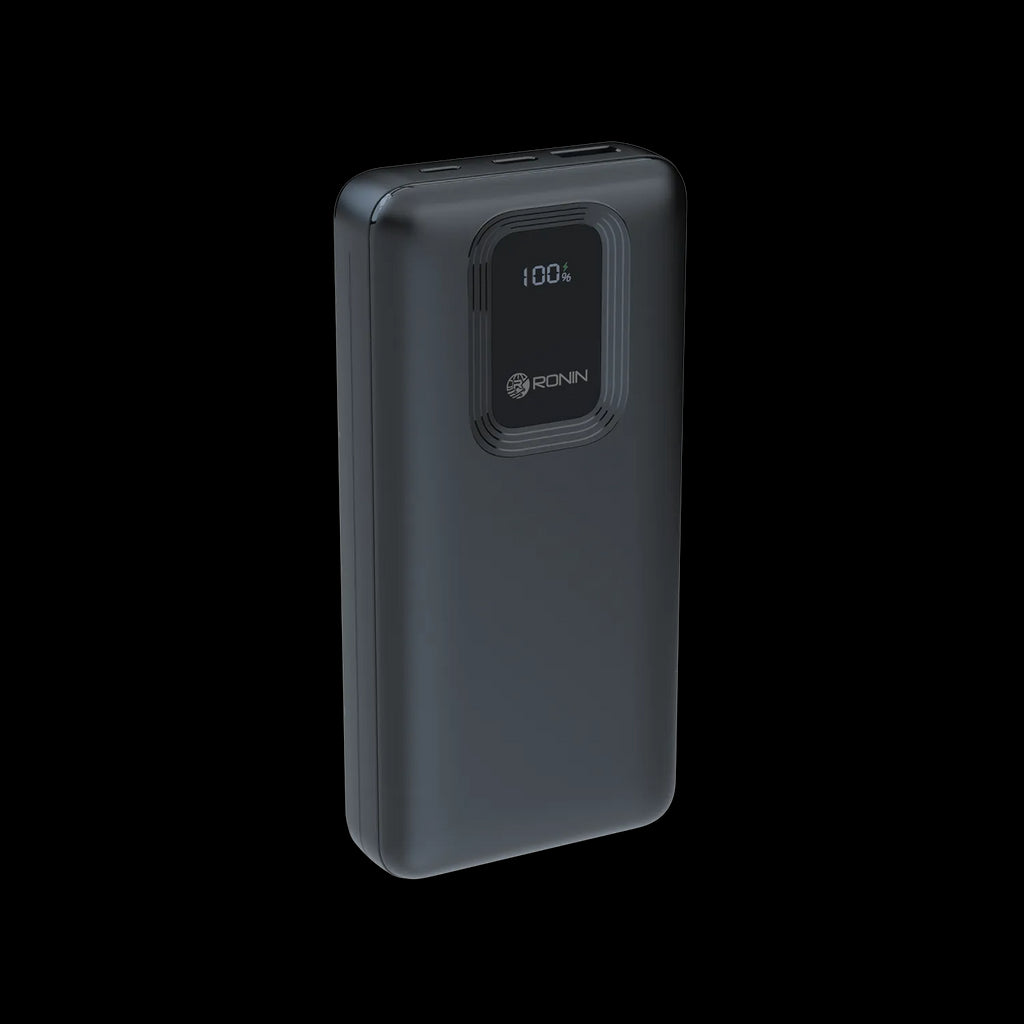 RONiN R-4025 Power Bank in black, 20000mAh capacity with fast charging support.