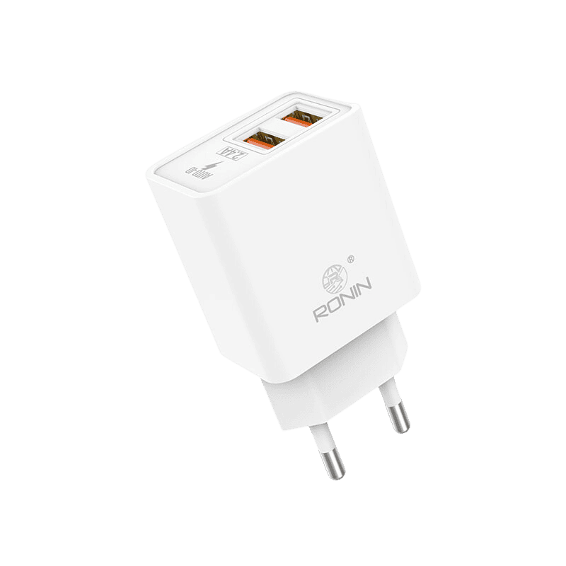 RONiN R-615 Efficient Charger, 2.4A output with dual USB ports, ideal for fast and safe mobile charging.