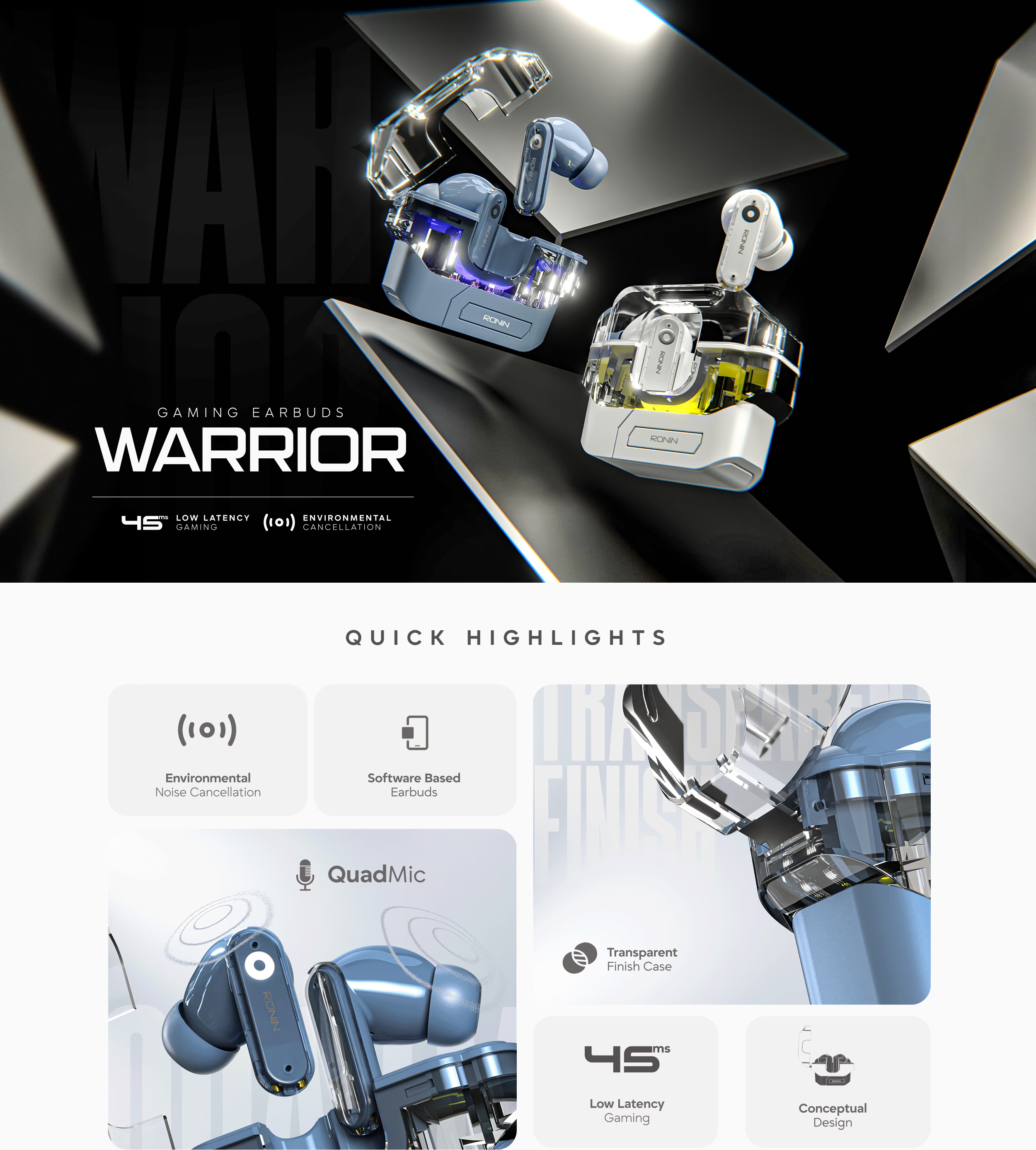 Ronin R-7105 Warrior Wireless Earbuds charging case