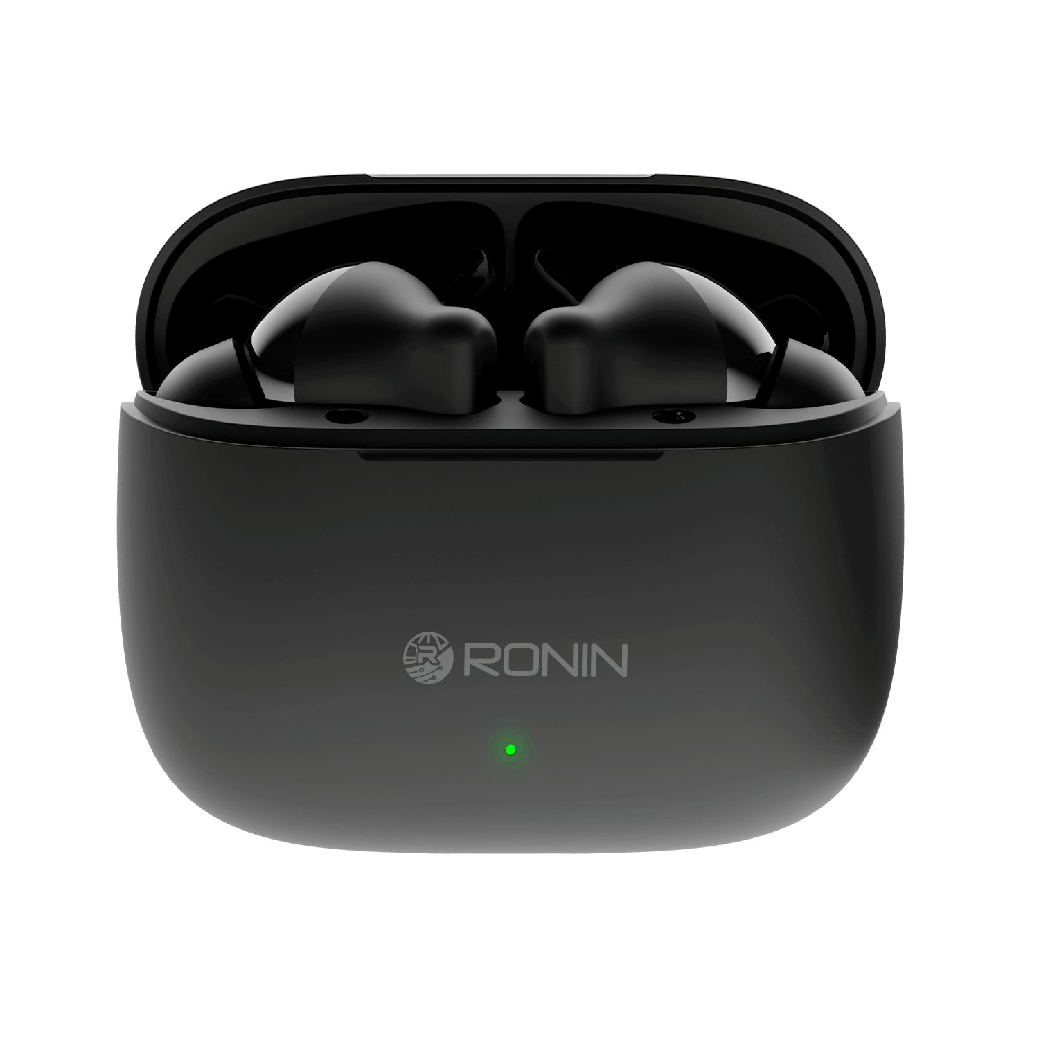 Black RONiN R-740 earbuds with IPX4 water resistance, ideal for on-the-go and active lifestyles.