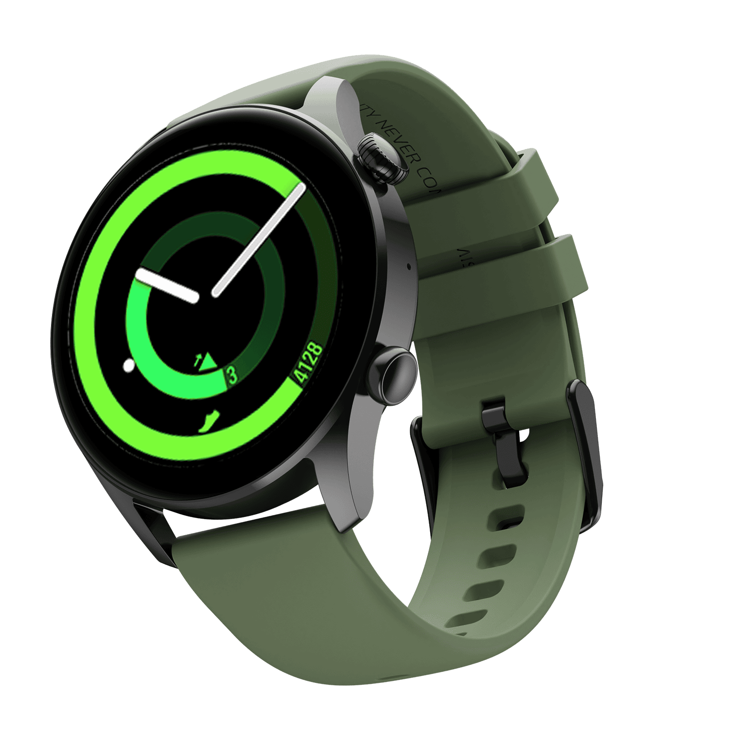 RONiN R-08 Smart Watch presenting a black dial alongside a fresh grass green strap, perfect for an active lifestyle with its fitness tracking capabilities.